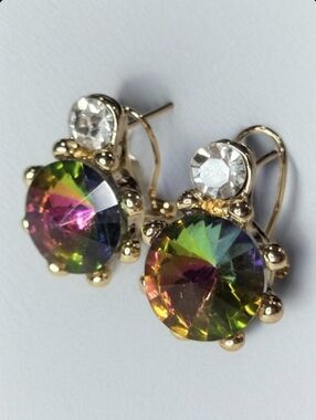 Luxury Gold Plated Rivoli Watermelon Volcano Crystal Earrings